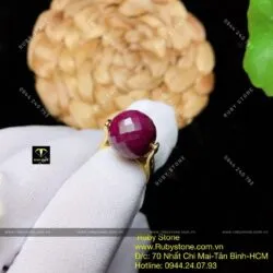 Nhẫn trái châu Ruby Nam Phi mài giác, vàng 18k - Ảnh 3