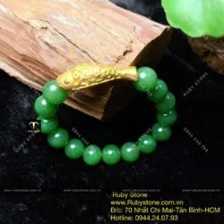 Vòng Ngọc bích Canada 10 ly, mix charm Cá chép vàng 24k - Hình ảnh 7