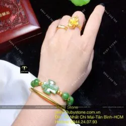 Vòng Mân Côi ngọc bích Canada, mix bi vàng 24k - Hình ảnh 5