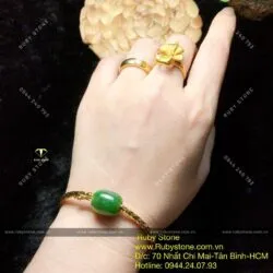 Vòng tay lu thống ngọc bích Canada, kiềng vàng 18k - Hình ảnh 2
