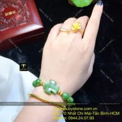 Vòng Mân Côi ngọc bích Canada, mix bi vàng 24k - Hình ảnh 3