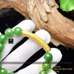 Vòng tay ngọc bích Canada 10 ly, mix charm Bát Nhã Tâm Kinh vàng 24k - Ảnh 4