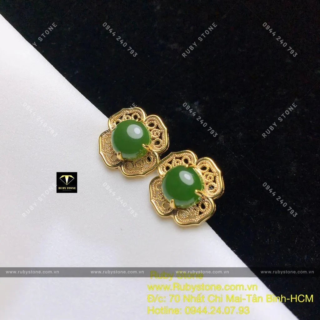 Khuyên tai ngọc bích Canada thiết kế dáng hoa mai, vàng 10k Khuyên tai ngọc bích Canada thiết kế dáng hoa mai, vàng 10k - Ảnh 5