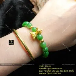 Vòng Ngọc bích Canada 8 ly, mix charm Hồ ly 9 đuôi, vàng 24k - Hình ảnh 3