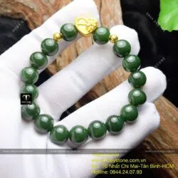 Vòng ngọc bích Canada 10 ly, mix charm vàng trái tim 24k - Ảnh 5