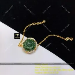 Lắc hoa mẫu đơn ngọc bích Canada, vàng 18k - Hình ảnh 10