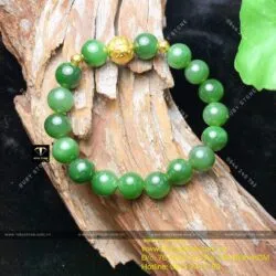Vòng ngọc bích Canada 10 ly mix chú "Om" vàng 24k