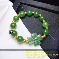 Vòng Mân Côi ngọc bích Canada, mix bi vàng 24k - Hình ảnh 9