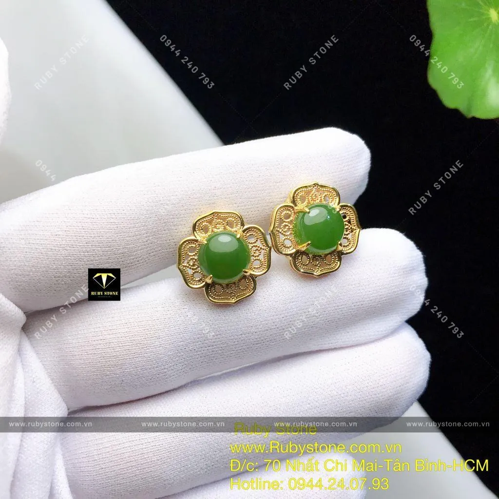 Khuyên tai ngọc bích Canada thiết kế dáng hoa mai, vàng 10k Khuyên tai ngọc bích Canada thiết kế dáng hoa mai, vàng 10k - Ảnh 8