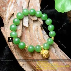 Vòng tay ngọc bích Canada 10 ly, mix charm vàng túi tiền 24k