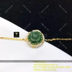 Lắc hoa mẫu đơn ngọc bích Canada, vàng 18k - Hình ảnh 13