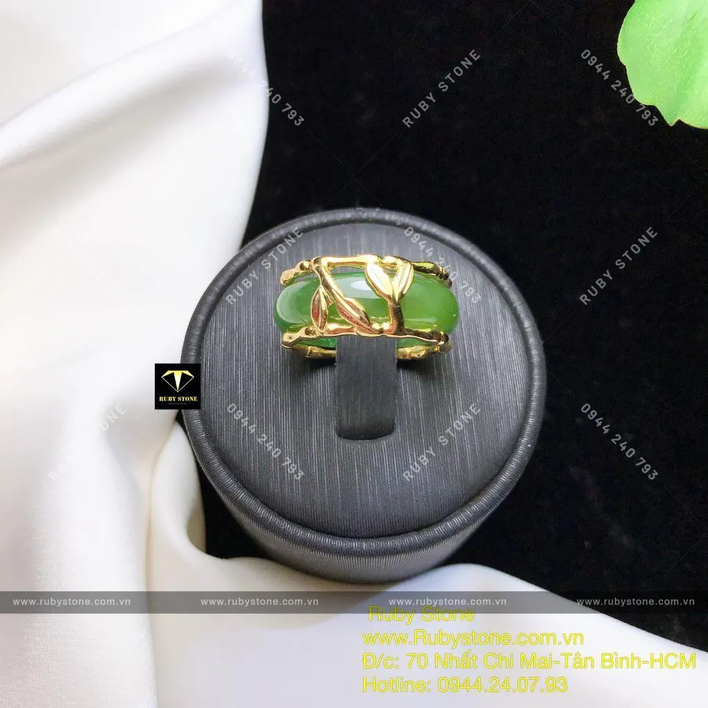 Nhẫn ngọc bích Canada kiểu đốt trúc, vàng 10k Nhẫn ngọc bích Canada kiểu đốt trúc, vàng 10k - Ảnh 7