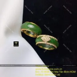 Nhẫn tròn Ngọc bích viền tấm, vàng 10k - Hình ảnh 4