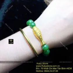 Vòng Ngọc bích Canada 10 ly, mix charm Cá chép vàng 24k - Hình ảnh 2