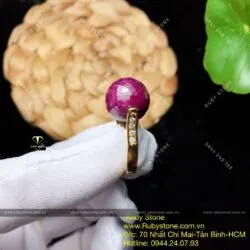 Nhẫn trái châu Ruby Nam Phi mài giác, vàng 18k - Ảnh 5