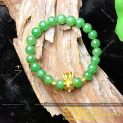 Vòng Ngọc bích Canada 8 ly, mix charm Hồ ly 9 đuôi, vàng 24k
