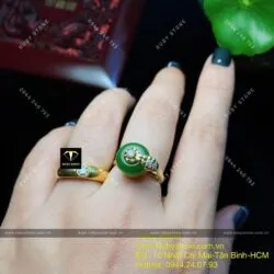 Nhẫn đồng điếu Ngọc bích, vàng 10k - Ảnh 4