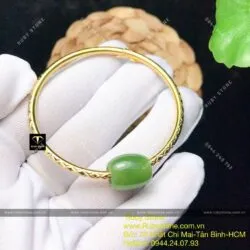 Vòng tay lu thống ngọc bích Canada, kiềng vàng 18k - Hình ảnh 4