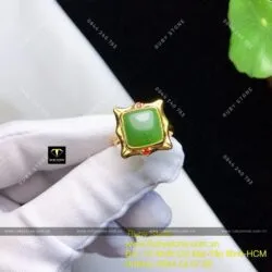 Nhẫn ngọc bích ổ vuông thiết kế, vàng 10k - Ảnh 2