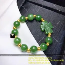 Vòng Mân Côi ngọc bích Canada, mix bi vàng 24k - Hình ảnh 8