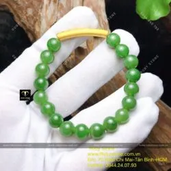 Vòng ngọc bích Canada 8 ly, mix charm vàng 24k khắc chú Bình an - Ảnh 4