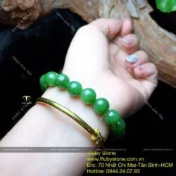 Vòng Ngọc bích Canada 10 ly, mix charm Cá chép vàng 24k - Hình ảnh 3