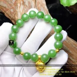 Vòng tay ngọc bích Canada 10 ly, mix charm vàng túi tiền 24k - Hình ảnh 4
