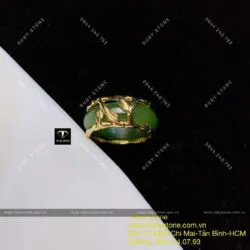 Nhẫn ngọc bích Canada kiểu đốt trúc, vàng 10k Nhẫn ngọc bích Canada kiểu đốt trúc, vàng 10k