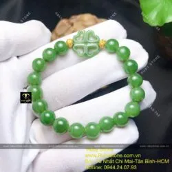 Vòng Ngọc bích 8 ly mix charm trái tim, bi vàng 24k - Ảnh 3