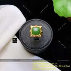 Nhẫn ngọc bích ổ vuông thiết kế, vàng 10k - Ảnh 8