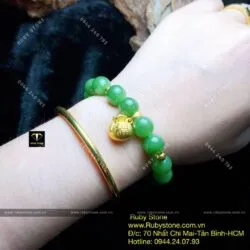Vòng tay ngọc bích Canada 10 ly, mix charm vàng túi tiền 24k - Hình ảnh 2