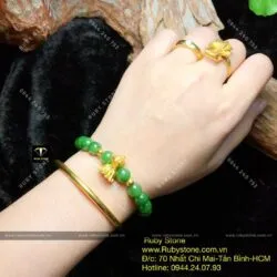 Vòng Ngọc bích Canada 8 ly, mix charm Hồ ly 9 đuôi, vàng 24k - Hình ảnh 2