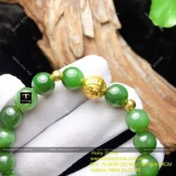 Vòng ngọc bích Canada 10 ly mix chú "Om" vàng 24k - Ảnh 4
