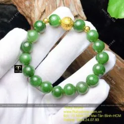 Vòng ngọc bích Canada 10 ly mix chú "Om" vàng 24k - Ảnh 5