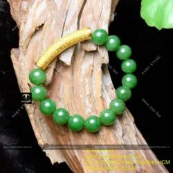 Vòng tay ngọc bích Canada 10 ly, mix charm Bát Nhã Tâm Kinh vàng 24k - Ảnh 5