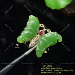 Nhẫn hồ điệp cánh ghép Ngọc bích, vàng 10k - Hình ảnh 3