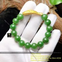 Vòng Ngọc bích Canada 10 ly, mix charm Cá chép vàng 24k - Hình ảnh 6