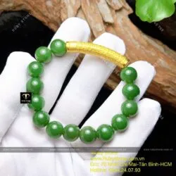 Vòng tay ngọc bích Canada 10 ly, mix charm Bát Nhã Tâm Kinh vàng 24k - Ảnh 3