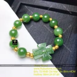 Vòng Mân Côi ngọc bích Canada, mix bi vàng 24k - Hình ảnh 10