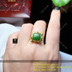 Nhẫn ngọc bích ổ vuông thiết kế, vàng 10k - Ảnh 6