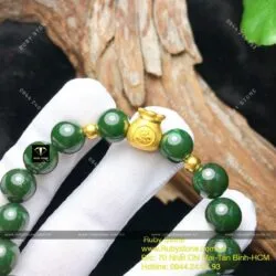 Vòng Ngọc bích Canada xanh đậm 10 ly, mix charm vàng túi tiền 24k - Ảnh 3