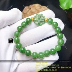Vòng Ngọc bích 8 ly mix charm trái tim, bi vàng 24k - Ảnh 5