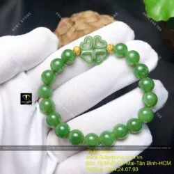 Vòng Ngọc bích 8 ly mix charm trái tim, bi vàng 24k - Ảnh 4