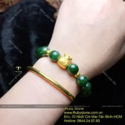 Vòng Ngọc bích Canada xanh đậm 10 ly, mix charm vàng túi tiền 24k - Ảnh 2
