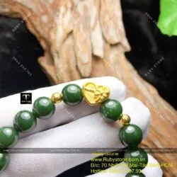 Vòng ngọc bích Canada 10 ly, mix charm vàng trái tim 24k - Ảnh 3