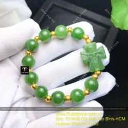Vòng Mân Côi ngọc bích Canada, mix bi vàng 24k - Hình ảnh 7