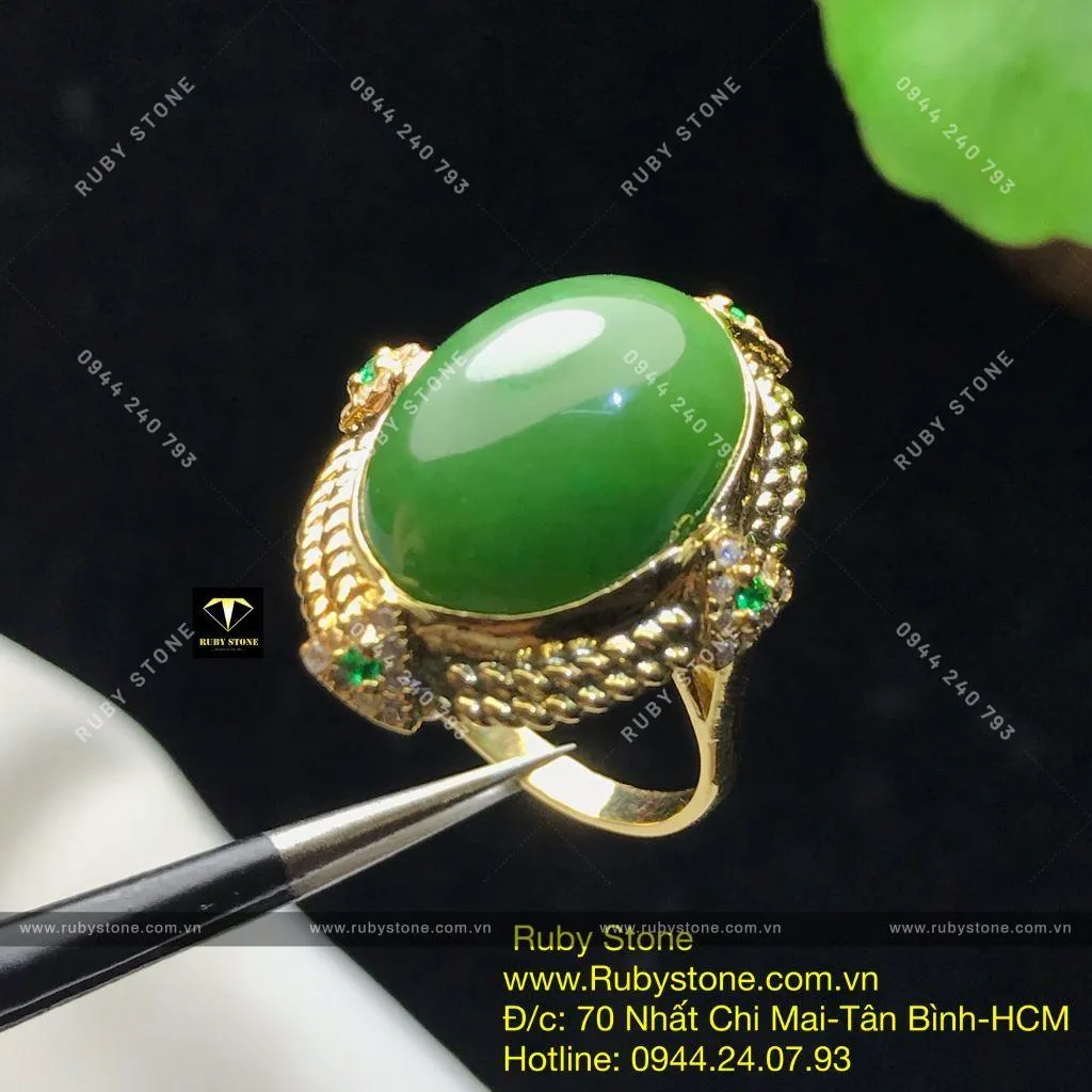 Nhẫn oval ngọc bích Canada vàng dây vặn, vàng 10k Nhẫn oval ngọc bích Canada vàng dây vặn, vàng 10k - Ảnh 6