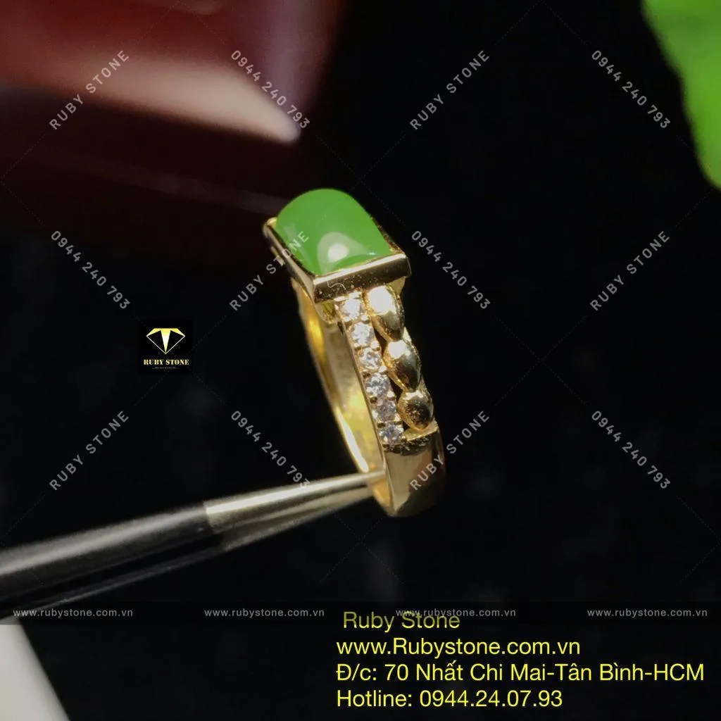 Nhẫn yên ngựa mảnh ngọc bích Canada, vàng 10k Nhẫn yên ngựa mảnh ngọc bích Canada, vàng 10k - Ảnh 2