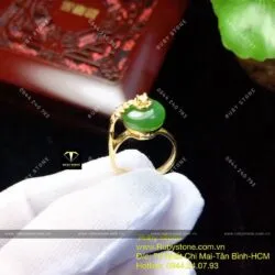 Nhẫn đồng điếu Ngọc bích, vàng 10k - Ảnh 2