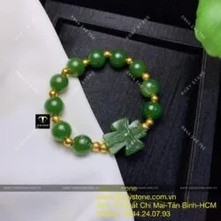 Vòng Mân Côi ngọc bích Canada, mix bi vàng 24k - Hình ảnh 13